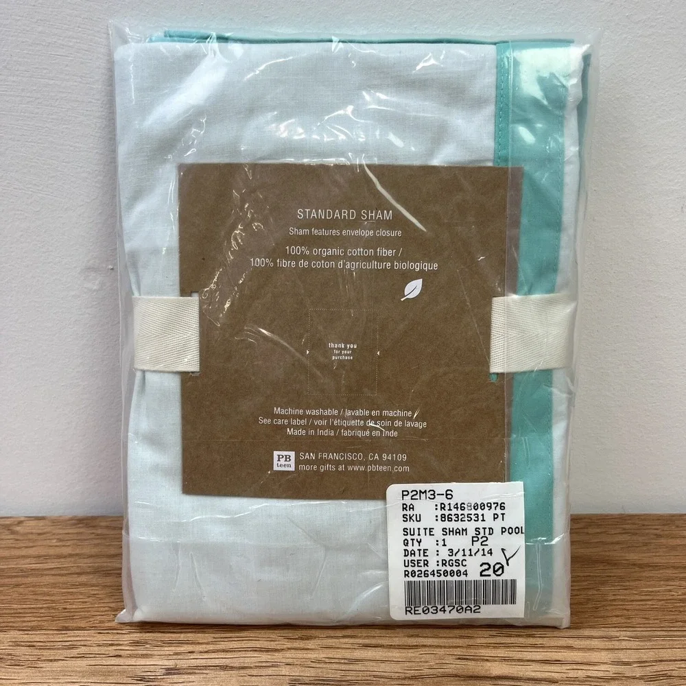 PB Pottery Barn Teen Suite Organic Pillow Sham Standard Pool NEW in Package‎
